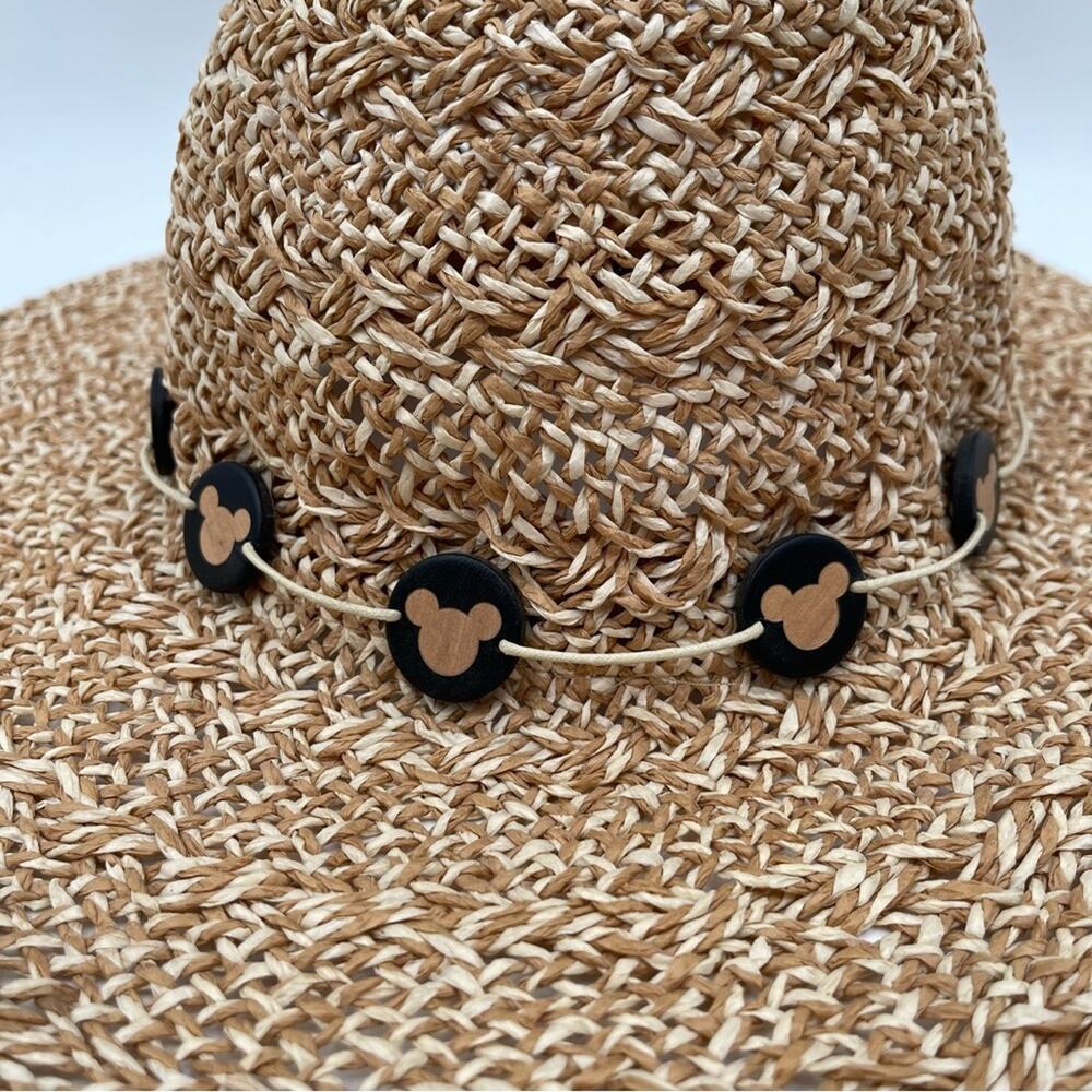 DISNEY PARKS Mickey Mouse Hat Floppy Straw Natural Sun Disney World Beach Tan - Picture 5 of 14
